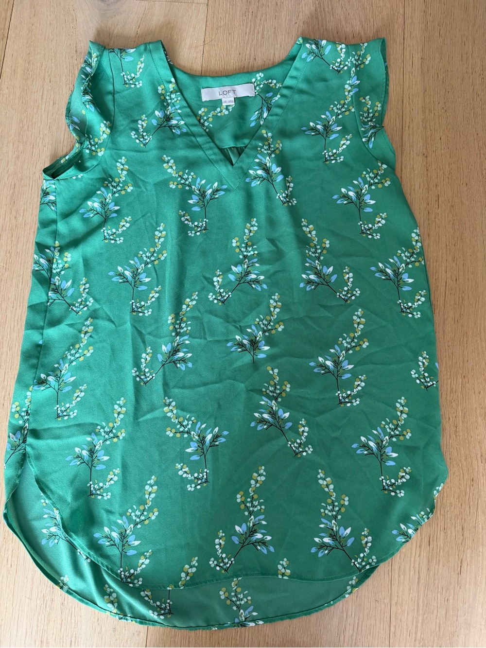LOFT Green Floral V-Neck Camisole Top